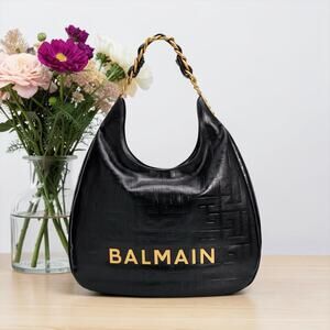 Balmain 1945 Embossed Leather Hobo Bag